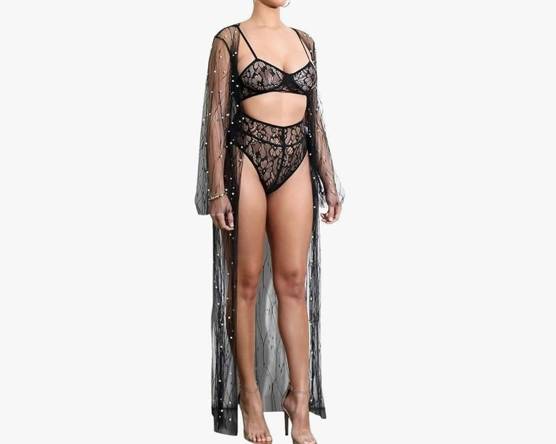 Pearl Mesh Robe Cover Up