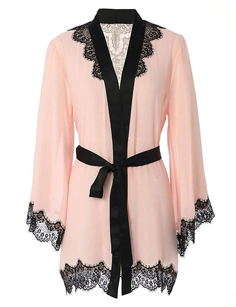 Pretty N Pink Lingerie Lace Nightgown Robe Set (US XS-M)