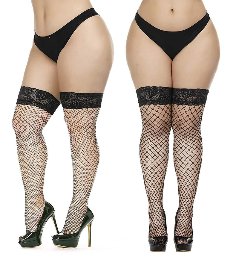 Exotic Curve Fishnet Thigh Highs Plus Size  2 Pairs