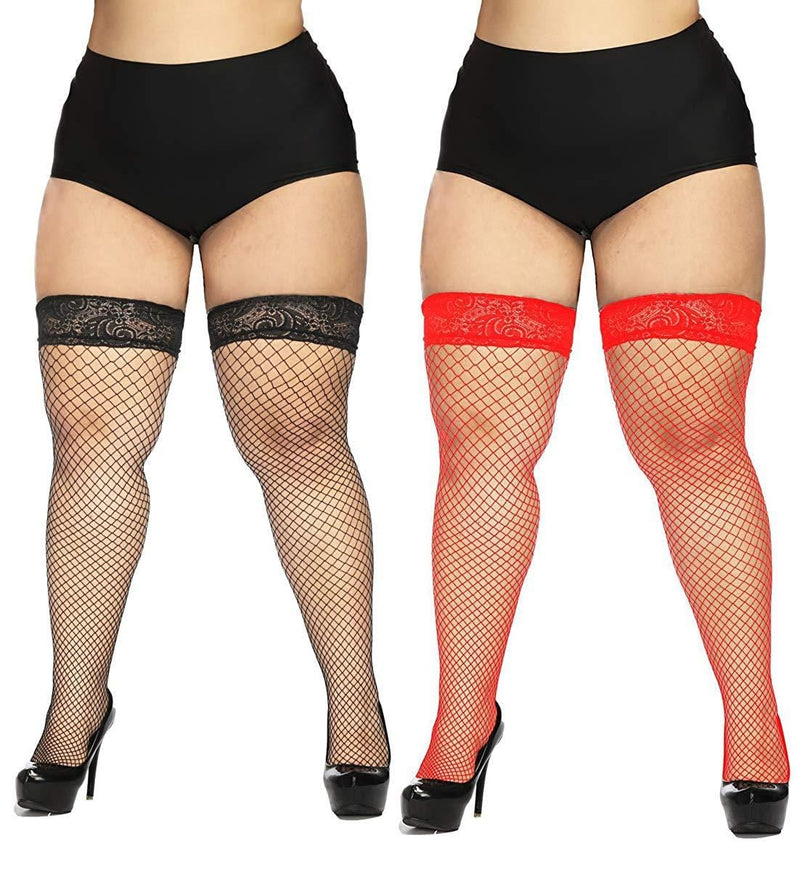 Exotic Curve Fishnet Thigh Highs Plus Size  2 Pairs
