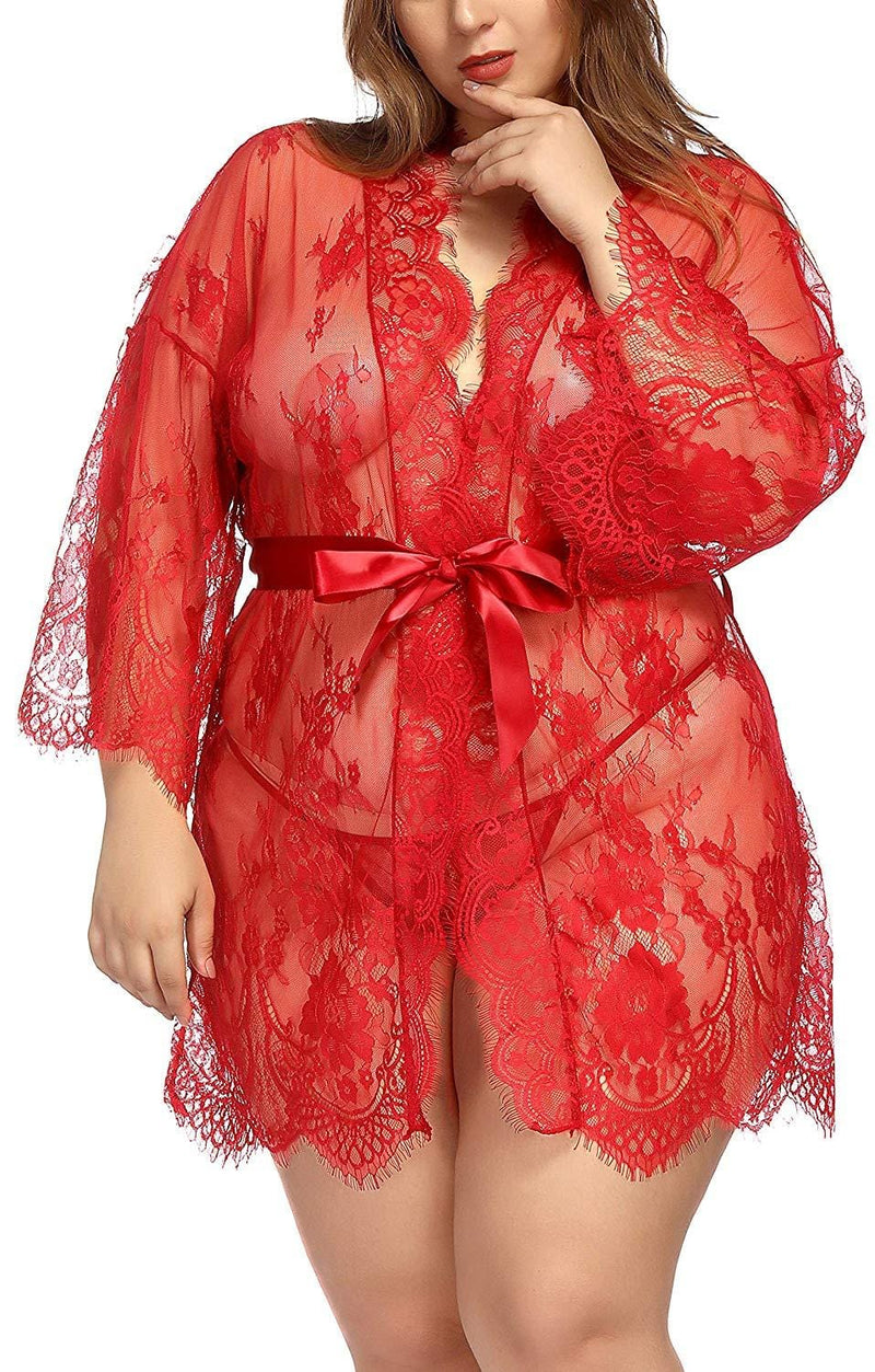 Curvy Girl Lace Kimono Robe