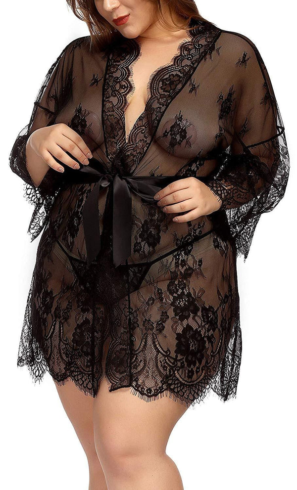 Curvy Girl Lace Kimono Robe