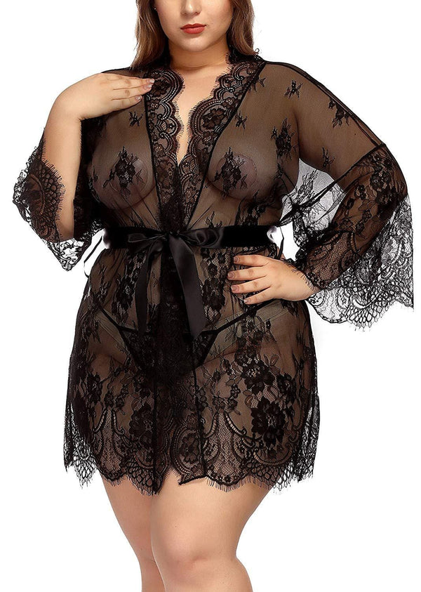 Curvy Girl Lace Kimono Robe