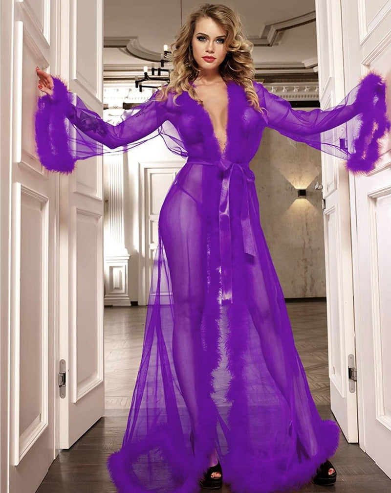 Purple Princess Fur Robe Lingerie